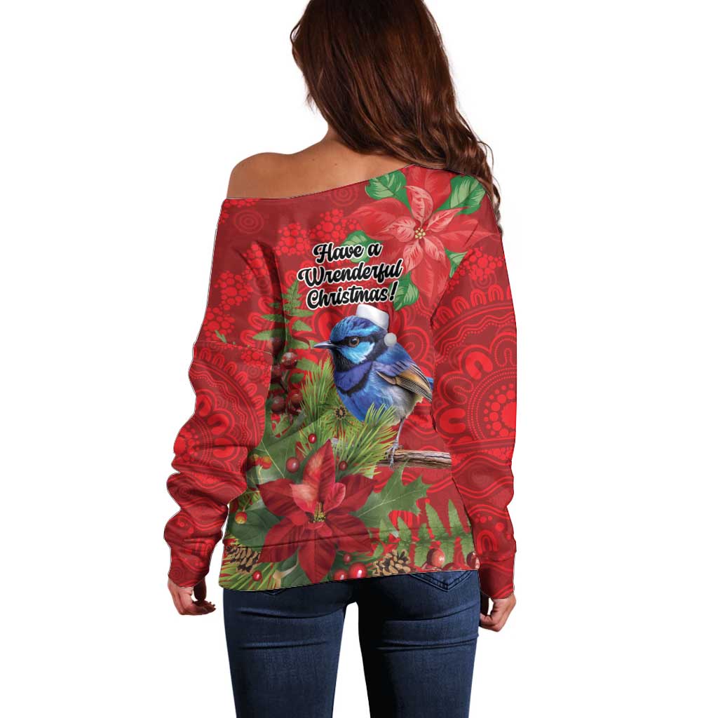 Aussie Superb Fairywren Bird Off Shoulder Sweater Aboriginal Inspired Christmas - Aussie Hoodie