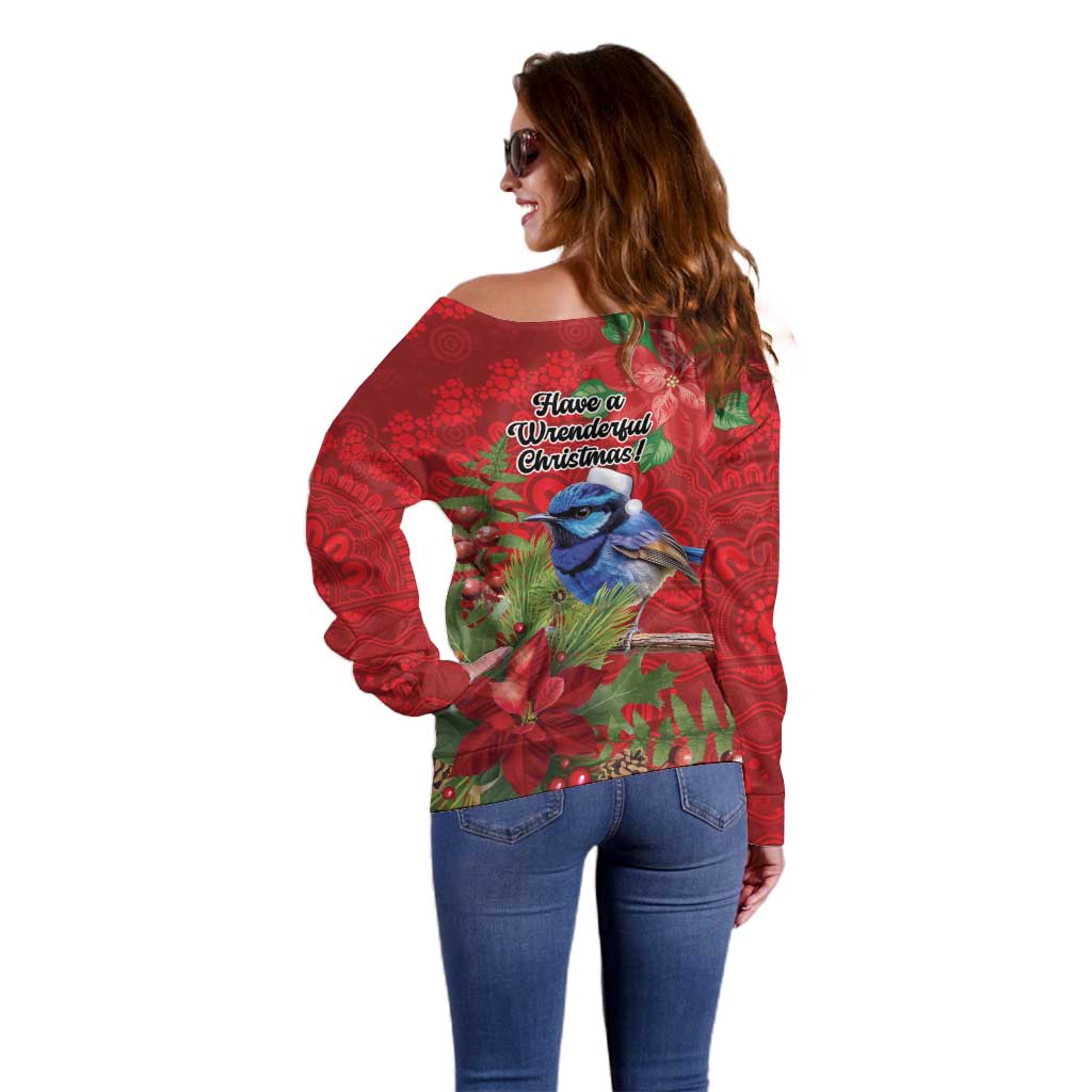 Aussie Superb Fairywren Bird Off Shoulder Sweater Aboriginal Inspired Christmas - Aussie Hoodie