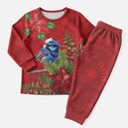 Aussie Superb Fairywren Bird Christmas Pajama Set Aboriginal Inspired Christmas - Aussie Hoodie
