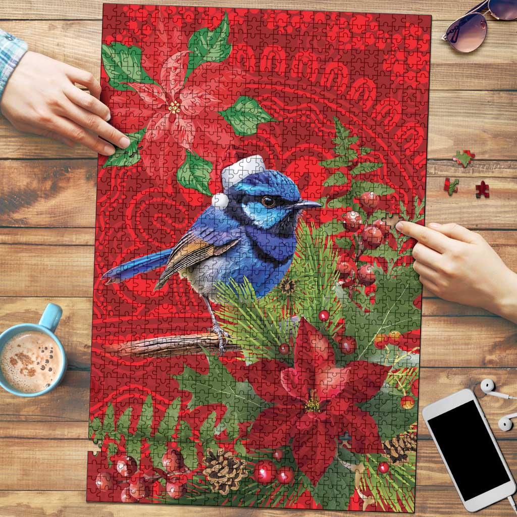 Aussie Superb Fairywren Bird Puzzle Aboriginal Inspired Christmas - Aussie Hoodie