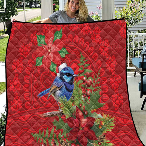 Aussie Superb Fairywren Bird Quilt Aboriginal Inspired Christmas - Aussie Hoodie