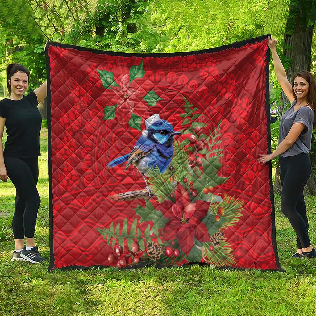 Aussie Superb Fairywren Bird Quilt Aboriginal Inspired Christmas - Aussie Hoodie