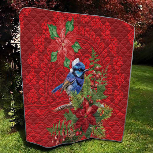 Aussie Superb Fairywren Bird Quilt Aboriginal Inspired Christmas - Aussie Hoodie