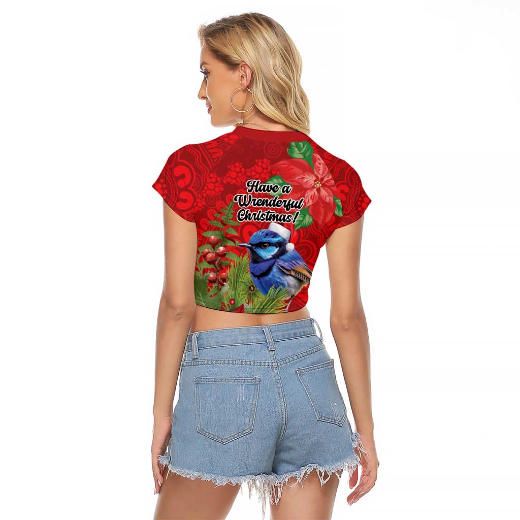 Aussie Superb Fairywren Bird Raglan Cropped T Shirt Aboriginal Inspired Christmas - Aussie Hoodie