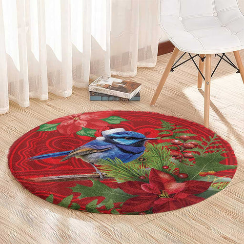 Aussie Superb Fairywren Bird Round Carpet Aboriginal Inspired Christmas - Aussie Hoodie