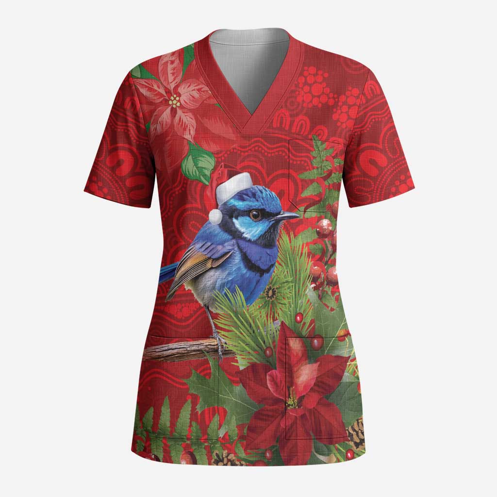 Aussie Superb Fairywren Bird Scrub Top Aboriginal Inspired Christmas - Aussie Hoodie