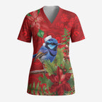 Aussie Superb Fairywren Bird Scrub Top Aboriginal Inspired Christmas - Aussie Hoodie
