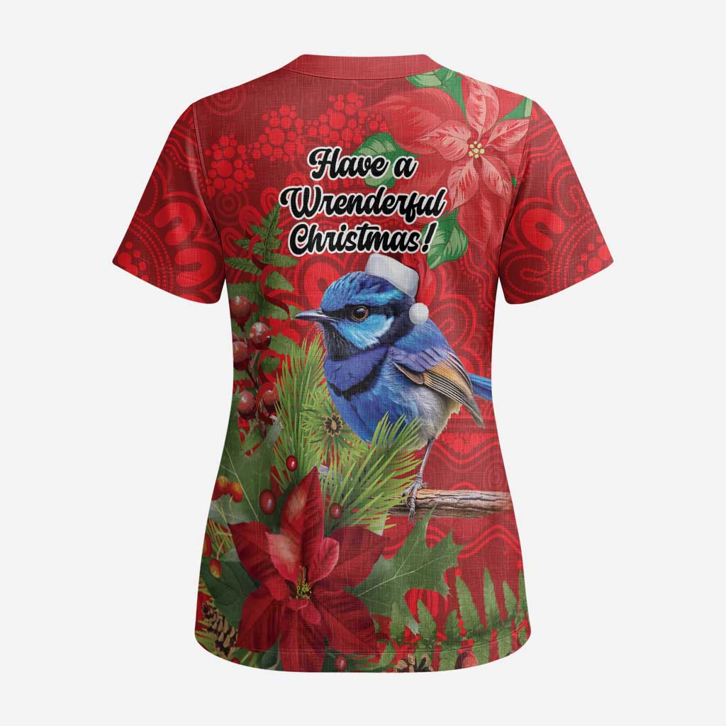 Aussie Superb Fairywren Bird Scrub Top Aboriginal Inspired Christmas - Aussie Hoodie
