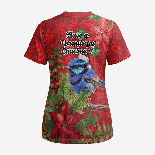 Aussie Superb Fairywren Bird Scrub Top Aboriginal Inspired Christmas - Aussie Hoodie