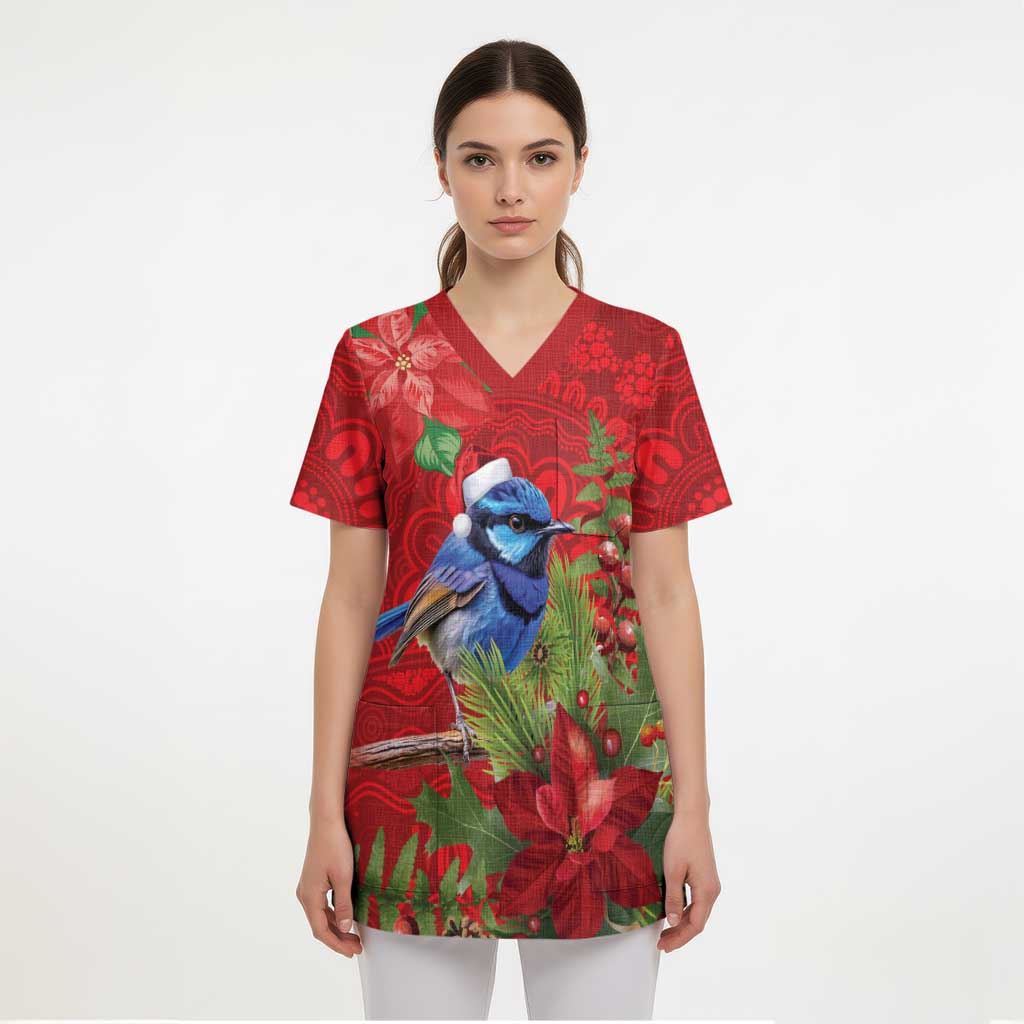 Aussie Superb Fairywren Bird Scrub Top Aboriginal Inspired Christmas - Aussie Hoodie