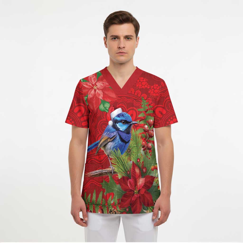 Aussie Superb Fairywren Bird Scrub Top Aboriginal Inspired Christmas - Aussie Hoodie