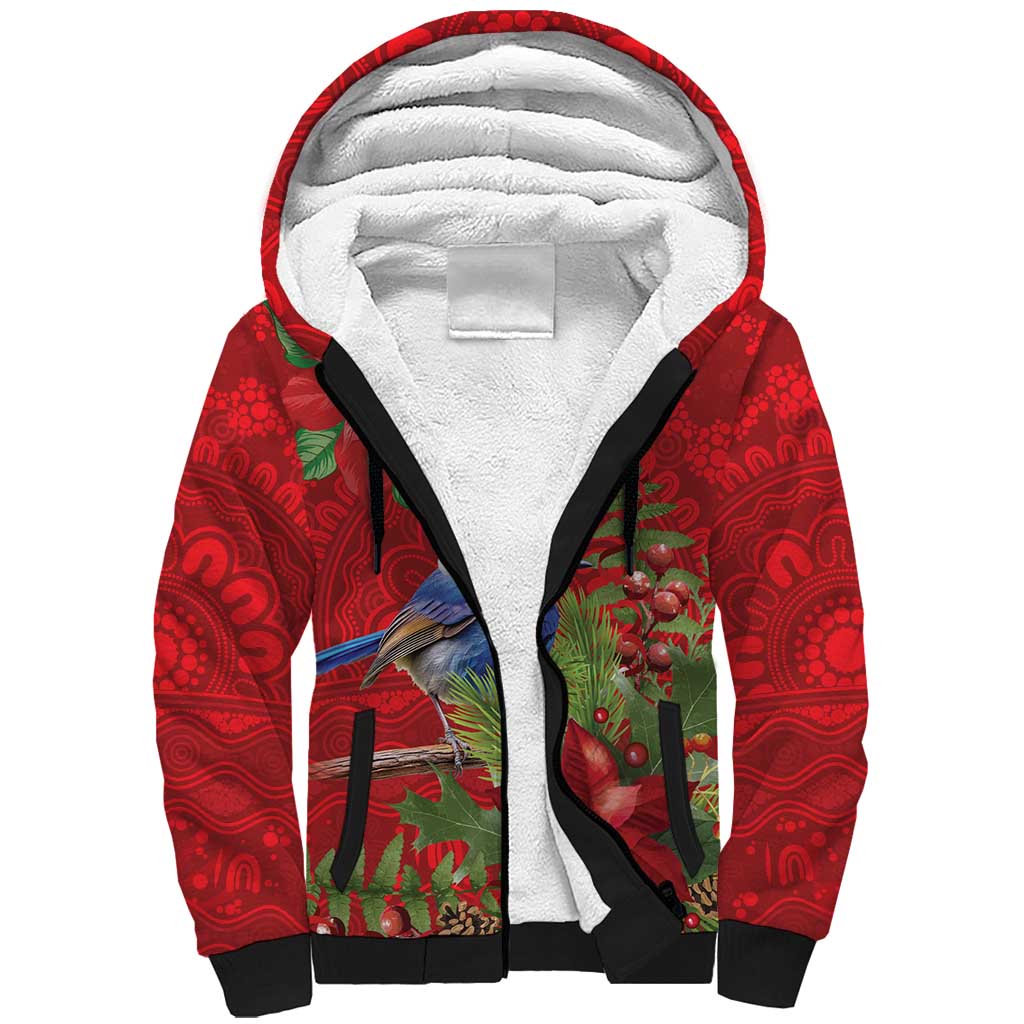 Aussie Superb Fairywren Bird Sherpa Hoodie Aboriginal Inspired Christmas - Aussie Hoodie