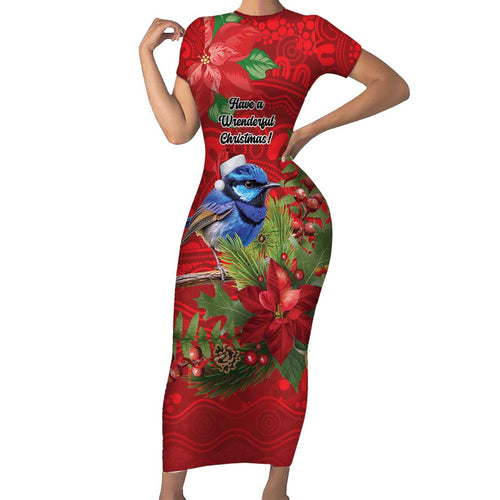 Aussie Superb Fairywren Bird Short Sleeve Bodycon Dress Aboriginal Inspired Christmas - Aussie Hoodie