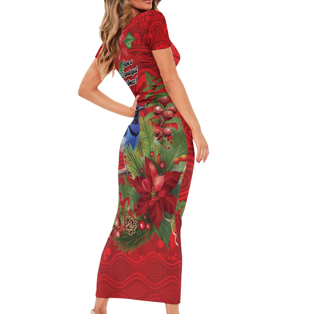 Aussie Superb Fairywren Bird Short Sleeve Bodycon Dress Aboriginal Inspired Christmas - Aussie Hoodie