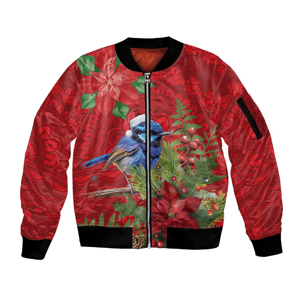 Aussie Superb Fairywren Bird Sleeve Zip Bomber Jacket Aboriginal Inspired Christmas - Aussie Hoodie