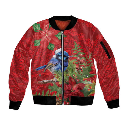 Aussie Superb Fairywren Bird Sleeve Zip Bomber Jacket Aboriginal Inspired Christmas - Aussie Hoodie