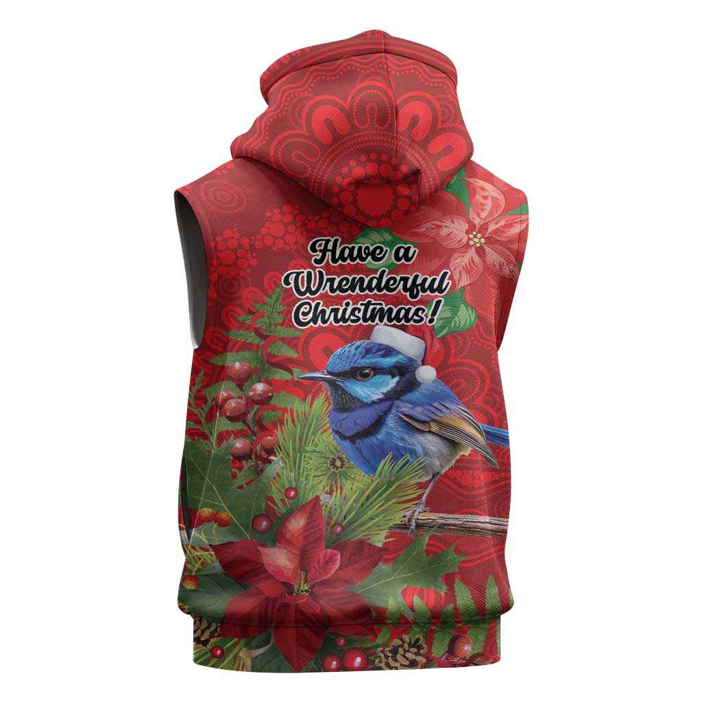 Aussie Superb Fairywren Bird Sleeveless Hoodie Aboriginal Inspired Christmas - Aussie Hoodie