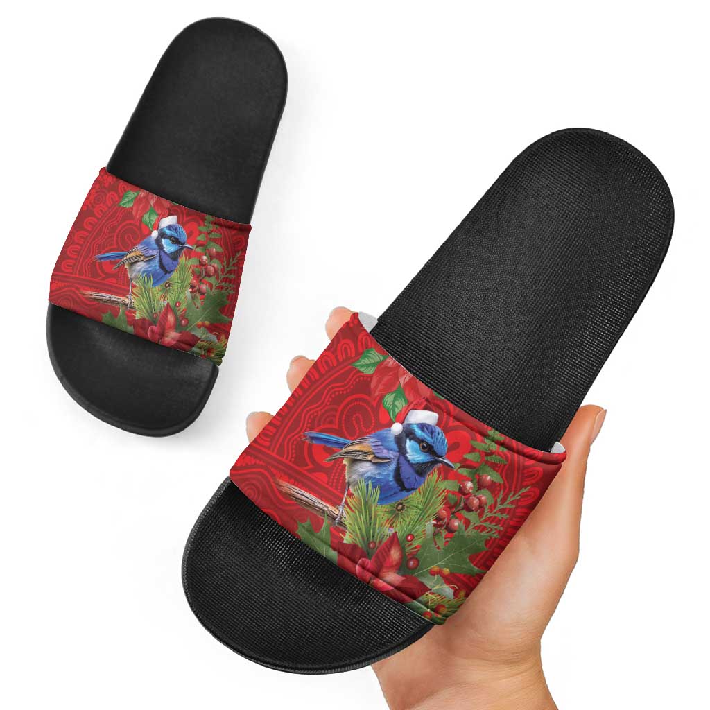 Aussie Superb Fairywren Bird Slide Sandals Aboriginal Inspired Christmas - Aussie Hoodie