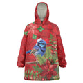 Aussie Superb Fairywren Bird Wearable Blanket Hoodie Aboriginal Inspired Christmas - Aussie Hoodie