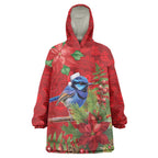 Aussie Superb Fairywren Bird Wearable Blanket Hoodie Aboriginal Inspired Christmas - Aussie Hoodie