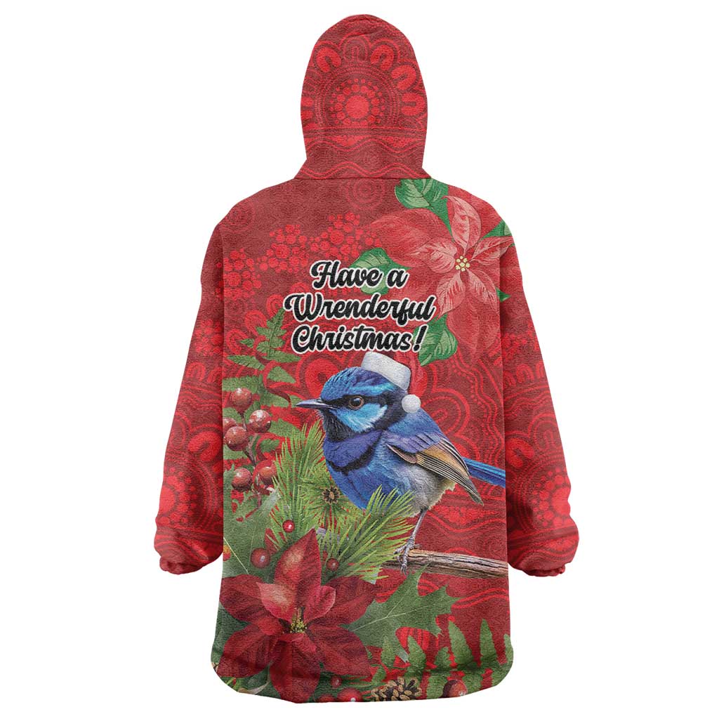 Aussie Superb Fairywren Bird Wearable Blanket Hoodie Aboriginal Inspired Christmas - Aussie Hoodie