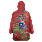 Aussie Superb Fairywren Bird Wearable Blanket Hoodie Aboriginal Inspired Christmas - Aussie Hoodie