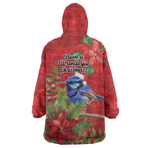 Aussie Superb Fairywren Bird Wearable Blanket Hoodie Aboriginal Inspired Christmas - Aussie Hoodie