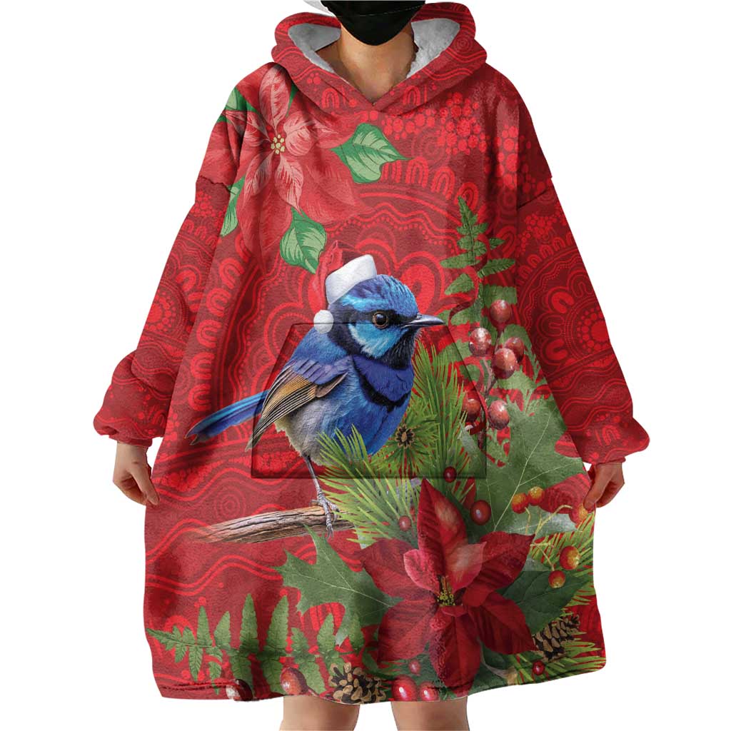 Aussie Superb Fairywren Bird Wearable Blanket Hoodie Aboriginal Inspired Christmas - Aussie Hoodie
