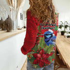 Aussie Superb Fairywren Bird Women Casual Shirt Aboriginal Inspired Christmas - Aussie Hoodie