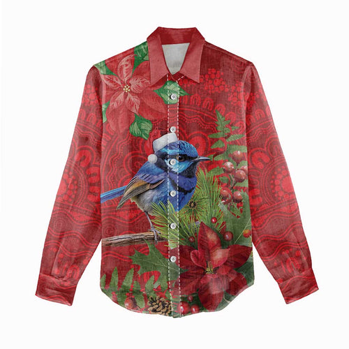 Aussie Superb Fairywren Bird Women Casual Shirt Aboriginal Inspired Christmas - Aussie Hoodie