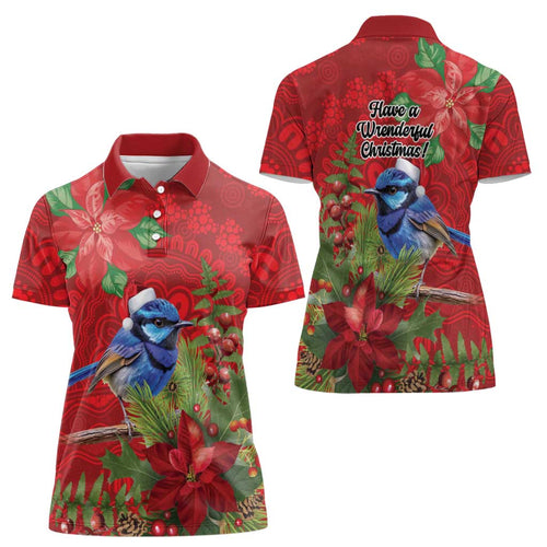 Aussie Superb Fairywren Bird Women Polo Shirt Aboriginal Inspired Christmas - Aussie Hoodie