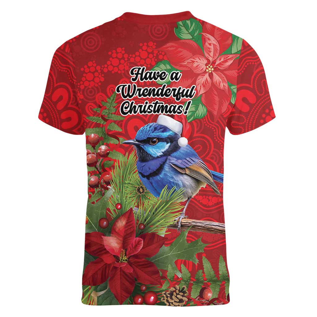 Aussie Superb Fairywren Bird Women V-Neck T-Shirt Aboriginal Inspired Christmas - Aussie Hoodie