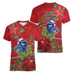 Aussie Superb Fairywren Bird Women V-Neck T-Shirt Aboriginal Inspired Christmas - Aussie Hoodie