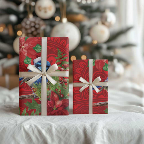 Aussie Superb Fairywren Bird Wrapping Paper Aboriginal Inspired Christmas - Aussie Hoodie