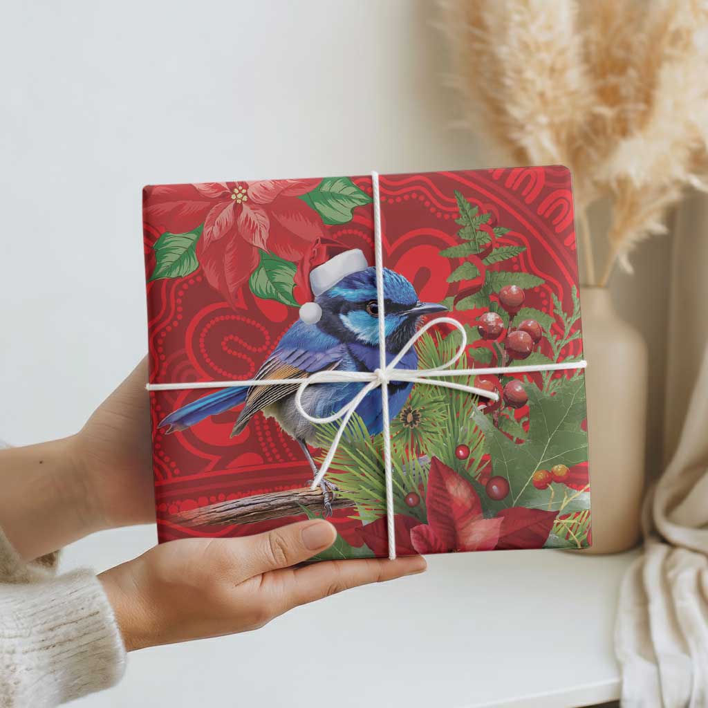 Aussie Superb Fairywren Bird Wrapping Paper Aboriginal Inspired Christmas - Aussie Hoodie