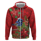 Aussie Superb Fairywren Bird Zip Hoodie Aboriginal Inspired Christmas - Aussie Hoodie
