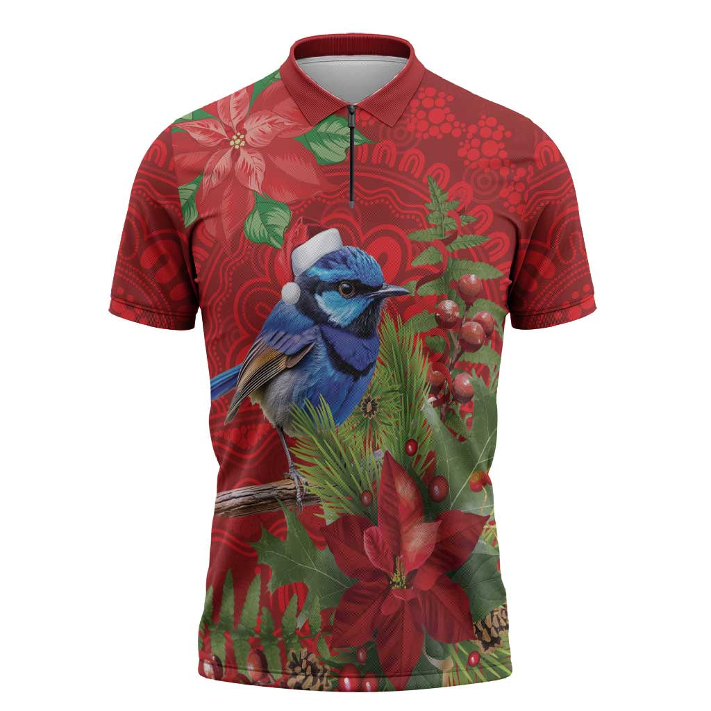 Aussie Superb Fairywren Bird Zipper Polo Shirt Aboriginal Inspired Christmas - Aussie Hoodie