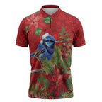 Aussie Superb Fairywren Bird Zipper Polo Shirt Aboriginal Inspired Christmas - Aussie Hoodie