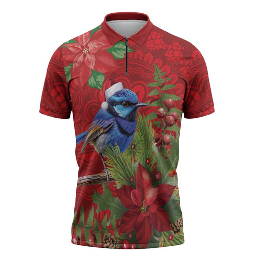 Aussie Superb Fairywren Bird Zipper Polo Shirt Aboriginal Inspired Christmas - Aussie Hoodie