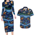 Australian Landscapes Couples Matching Long Sleeve Bodycon Dress and Hawaiian Shirt Aboriginal Dreamtime Story