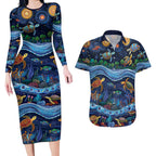 Australian Landscapes Couples Matching Long Sleeve Bodycon Dress and Hawaiian Shirt Aboriginal Dreamtime Story