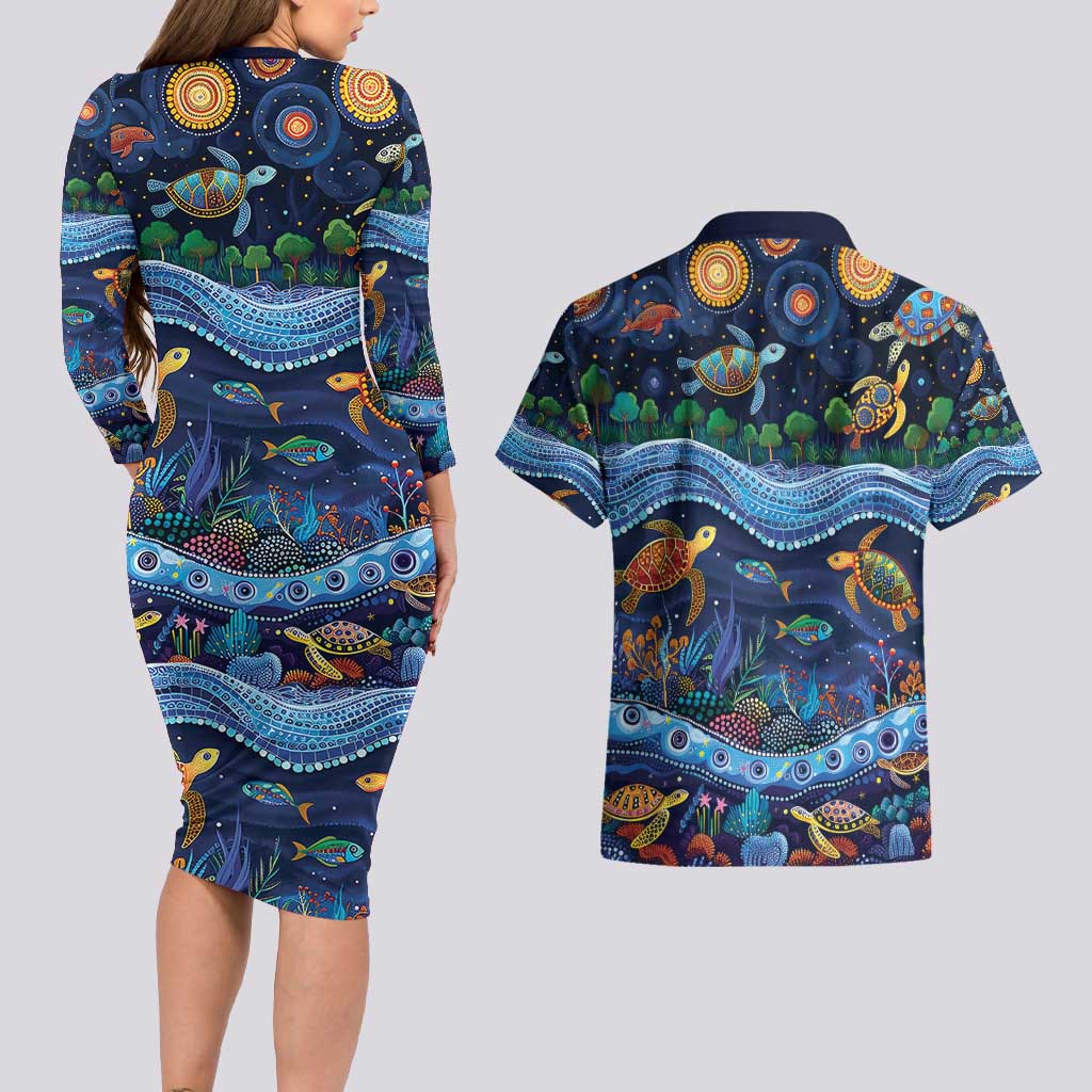 Australian Landscapes Couples Matching Long Sleeve Bodycon Dress and Hawaiian Shirt Aboriginal Dreamtime Story