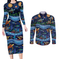 Australian Landscapes Couples Matching Long Sleeve Bodycon Dress and Long Sleeve Button Shirt Aboriginal Dreamtime Story
