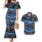 Australian Landscapes Couples Matching Mermaid Dress and Hawaiian Shirt Aboriginal Dreamtime Story