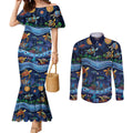 Australian Landscapes Couples Matching Mermaid Dress and Long Sleeve Button Shirt Aboriginal Dreamtime Story
