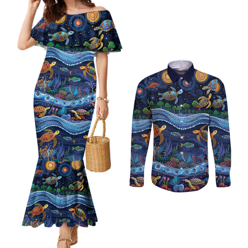 Australian Landscapes Couples Matching Mermaid Dress and Long Sleeve Button Shirt Aboriginal Dreamtime Story