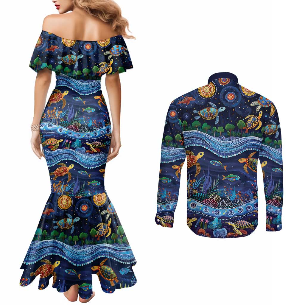 Australian Landscapes Couples Matching Mermaid Dress and Long Sleeve Button Shirt Aboriginal Dreamtime Story