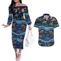 Australian Landscapes Couples Matching Off The Shoulder Long Sleeve Dress and Hawaiian Shirt Aboriginal Dreamtime Story