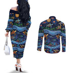 Australian Landscapes Couples Matching Off The Shoulder Long Sleeve Dress and Long Sleeve Button Shirt Aboriginal Dreamtime Story
