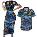 Australian Landscapes Couples Matching Short Sleeve Bodycon Dress and Hawaiian Shirt Aboriginal Dreamtime Story